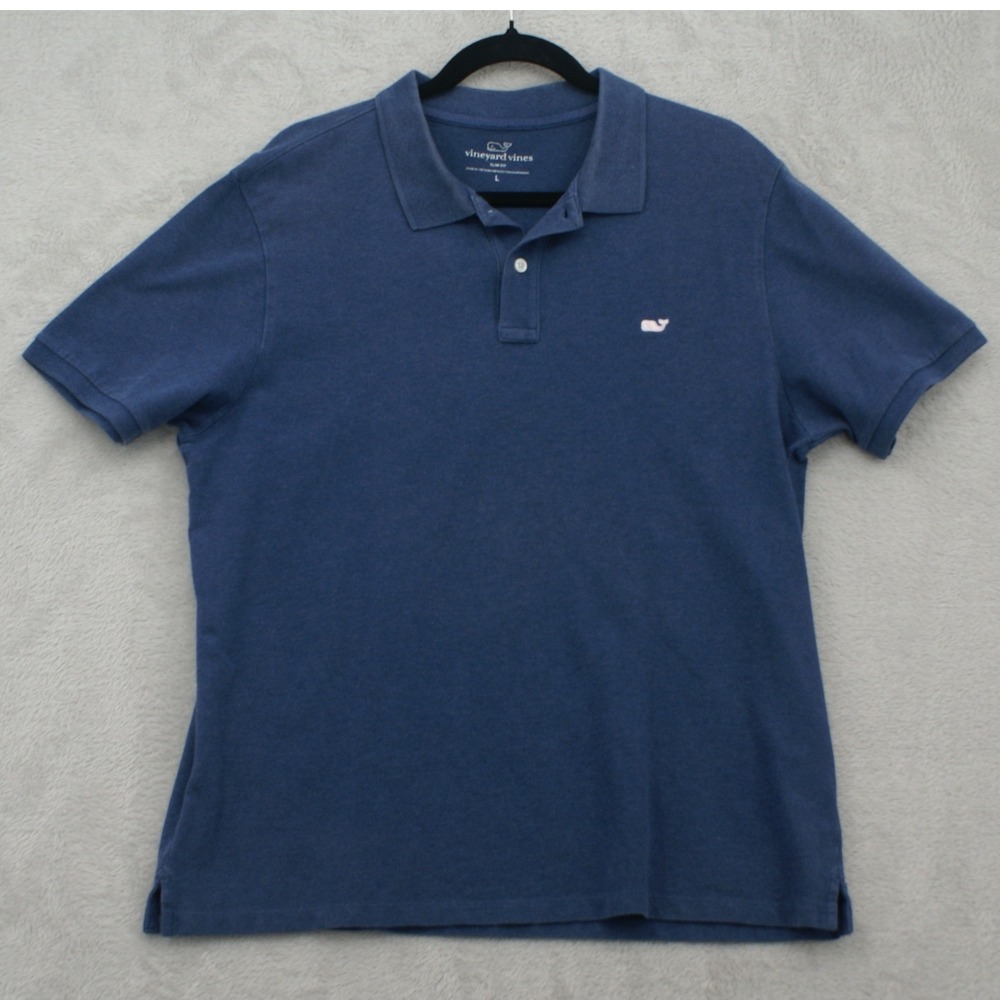 Vineyard Vines Polo Shirt Mens L Blue Slim Fit Stretch Cotton Pique Whale Logo